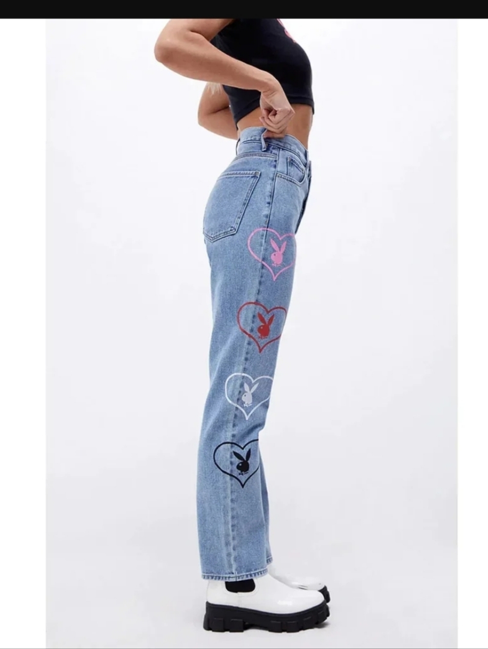 Playboy Pacsun Baggy Straight Leg Bunny Heart Amore Denim Jean's
